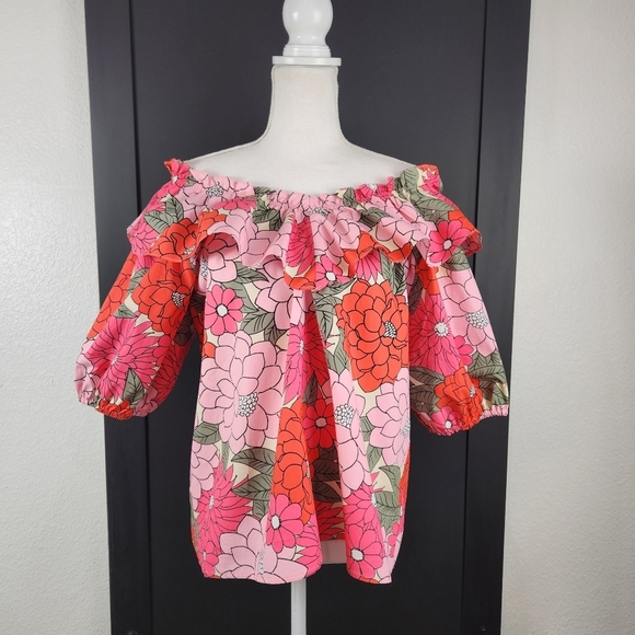 Listicle Bubblegum Floral Heart Ringer Neck Sweater